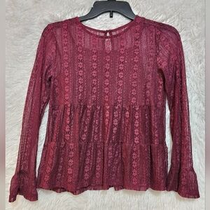Art Class Lace Long Sleeve Top - Deep Pink Large 10/12